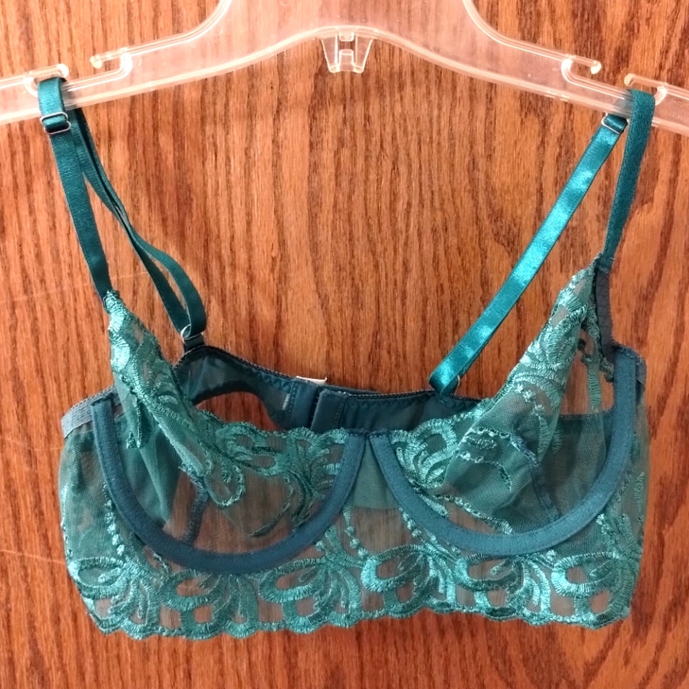 Green Lace and Mesh Bra with Underwire
